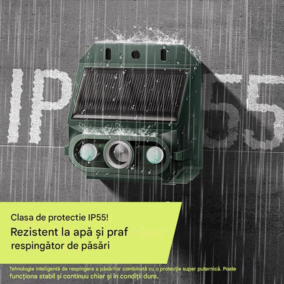 Repelent solar cu ultrasunete pentru animale pentru exterior Repelent pentru păsări cu lumină infraroșu intermitent cu LED roșu și albastru